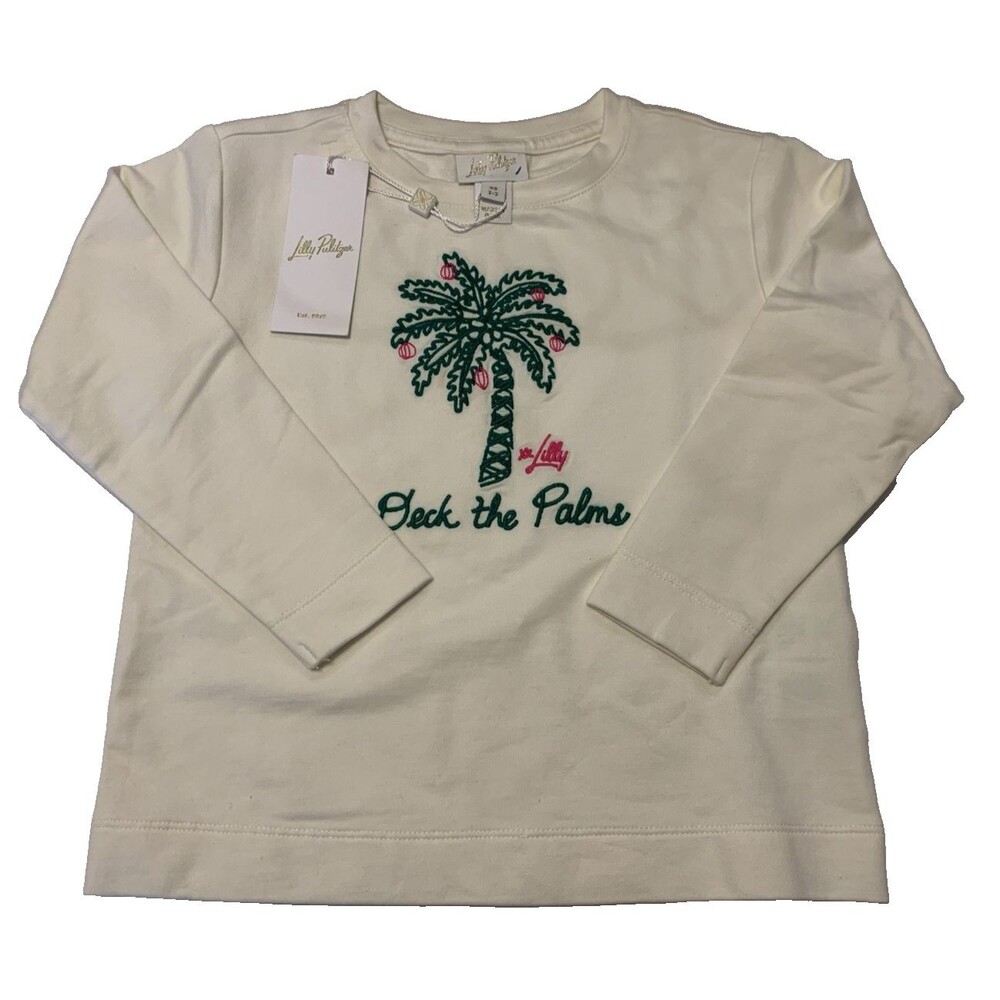 Lilly Pulitzer Girl XS 2-3 Coconut DECK THE PALMS BALLAD Mini Sweatshirt NWT